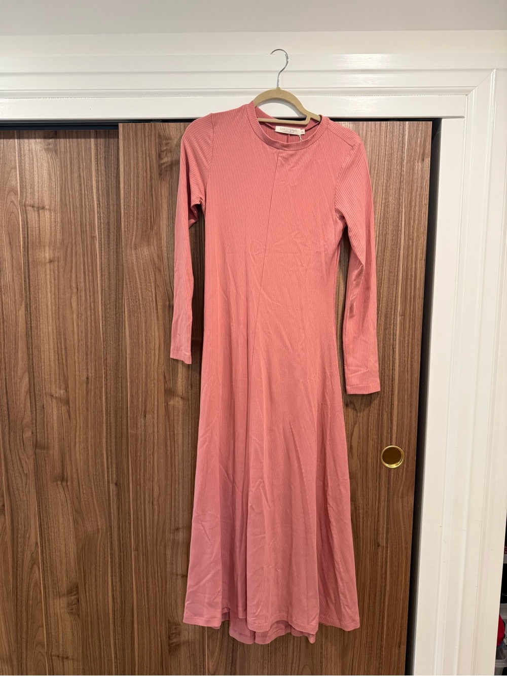 Christy Dawn Long Sleeve Pink Ribbed Maxi Dress M